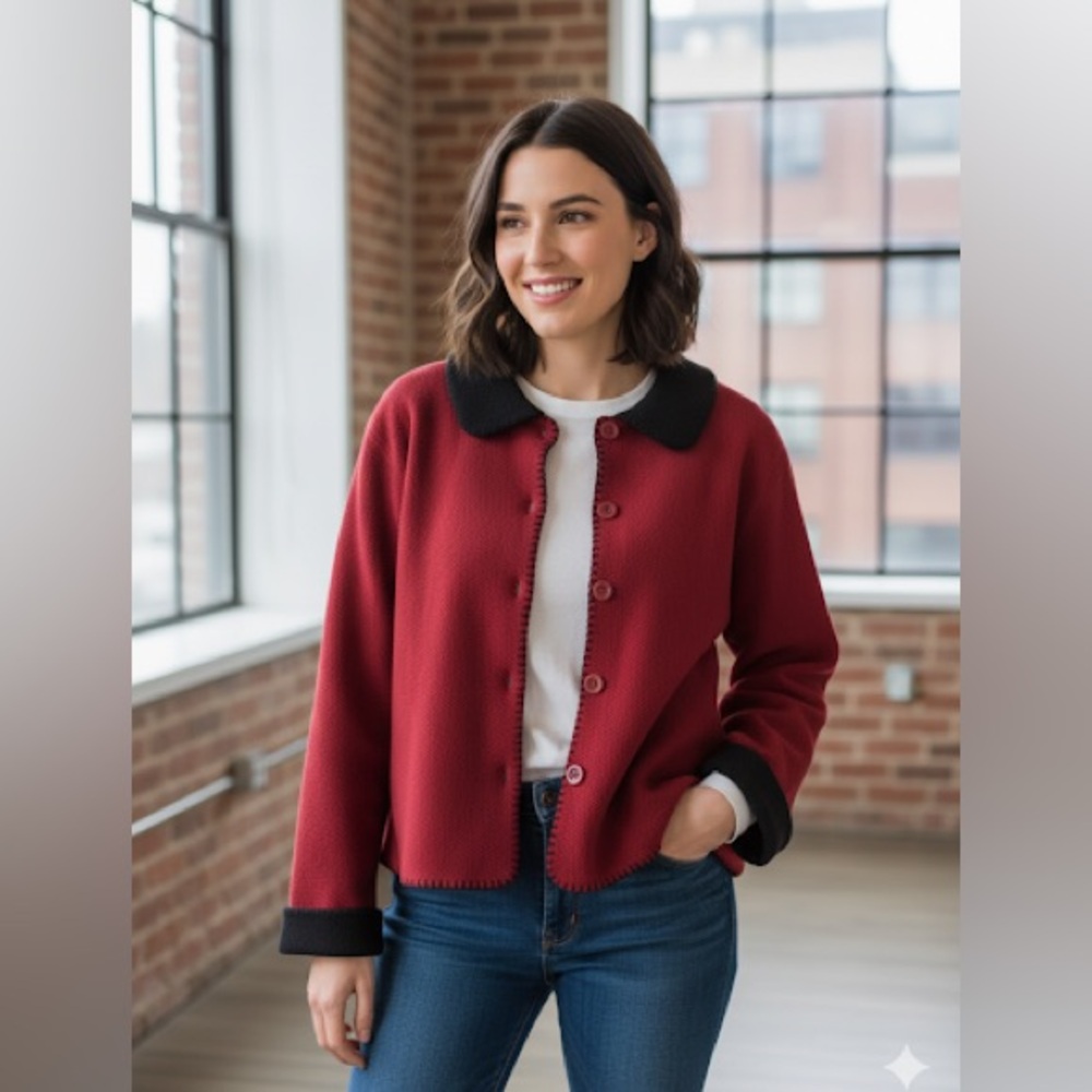 HIGH SIERRA Red and Black Fleece Cardigan - large